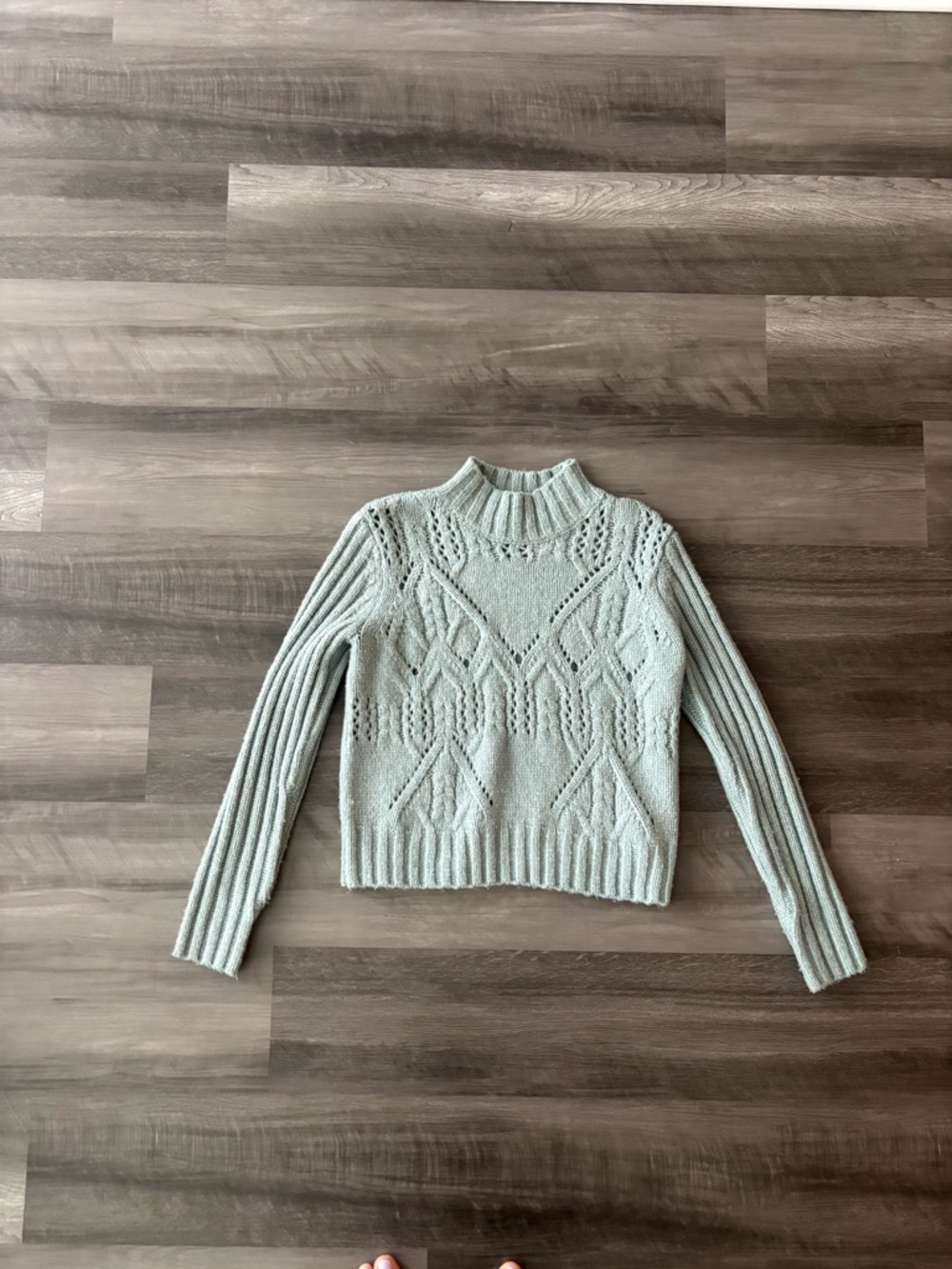 Cropped Cable Knit Mock Turtleneck Sweater - Sage Green